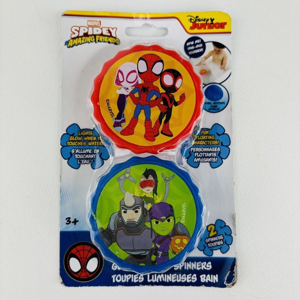 Marvel Spidey Amazing Friends Glowing Bath Spinners- Pack of 2 New